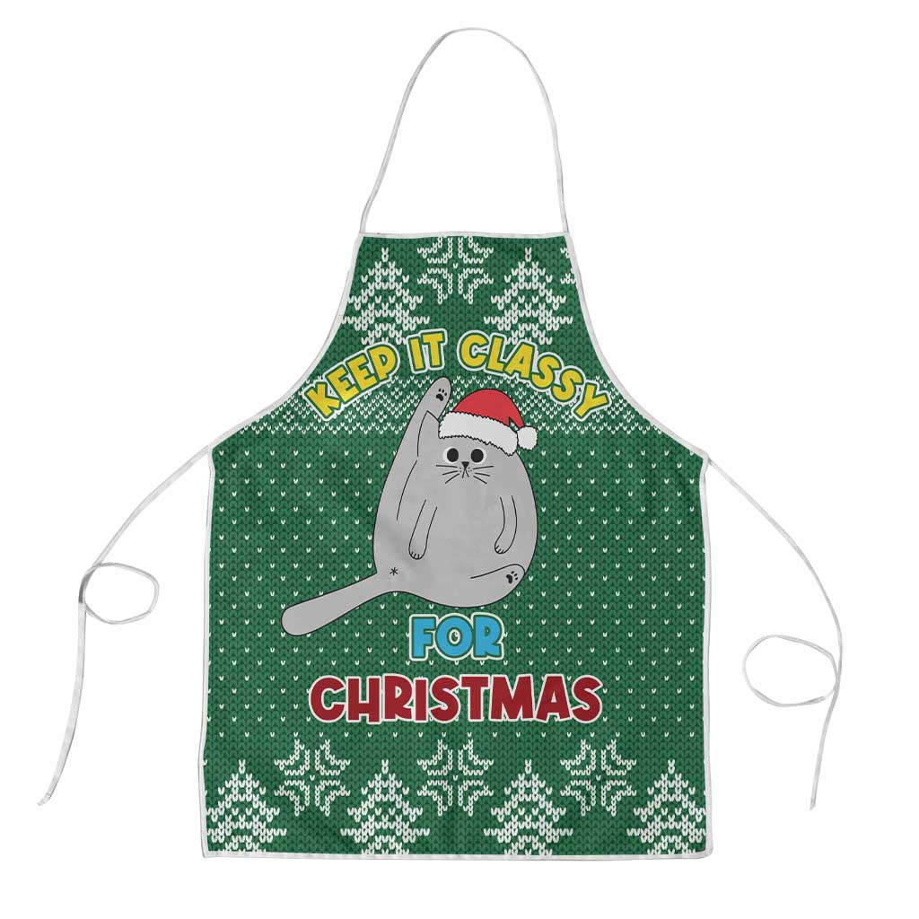Cat Keep It Classy Christmas Apron Xmas Holiday Patterns - Wonder Print Shop