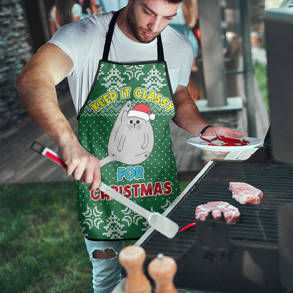 Cat Keep It Classy Christmas Apron Xmas Holiday Patterns - Wonder Print Shop