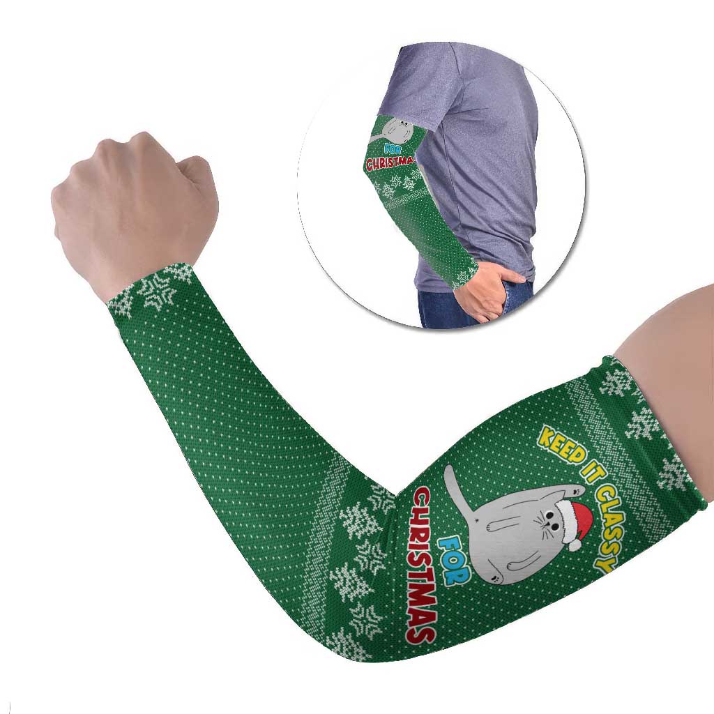 Cat Keep It Classy Christmas Arm Sleeves Xmas Holiday Patterns - Wonder Print Shop