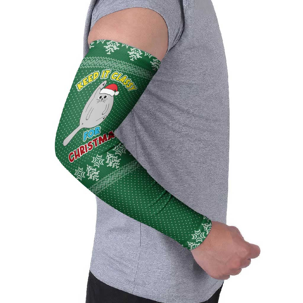 Cat Keep It Classy Christmas Arm Sleeves Xmas Holiday Patterns - Wonder Print Shop