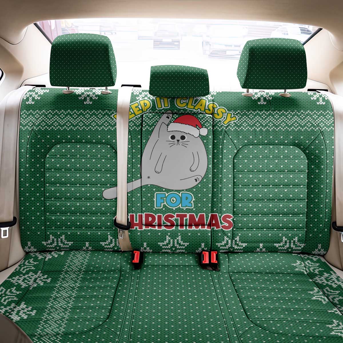 Cat Keep It Classy Christmas Back Car Seat Cover Xmas Holiday Patterns - Wonder Print Shop
