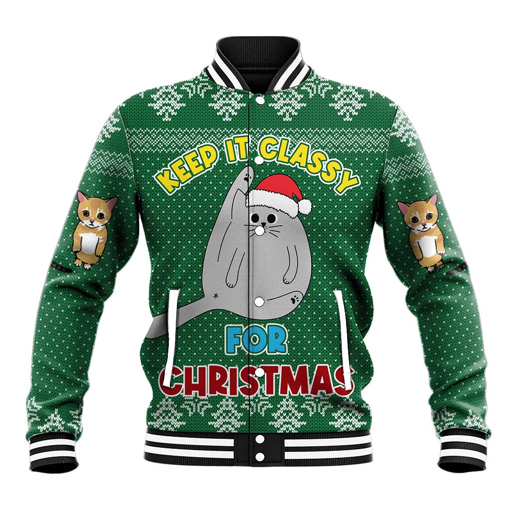 Cat Keep It Classy Christmas Baseball Jacket Xmas Holiday Patterns - Wonder Print Shop