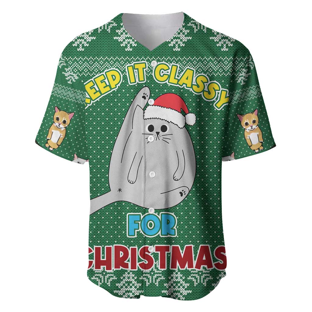 Cat Keep It Classy Christmas Baseball Jersey Xmas Holiday Patterns - Wonder Print Shop