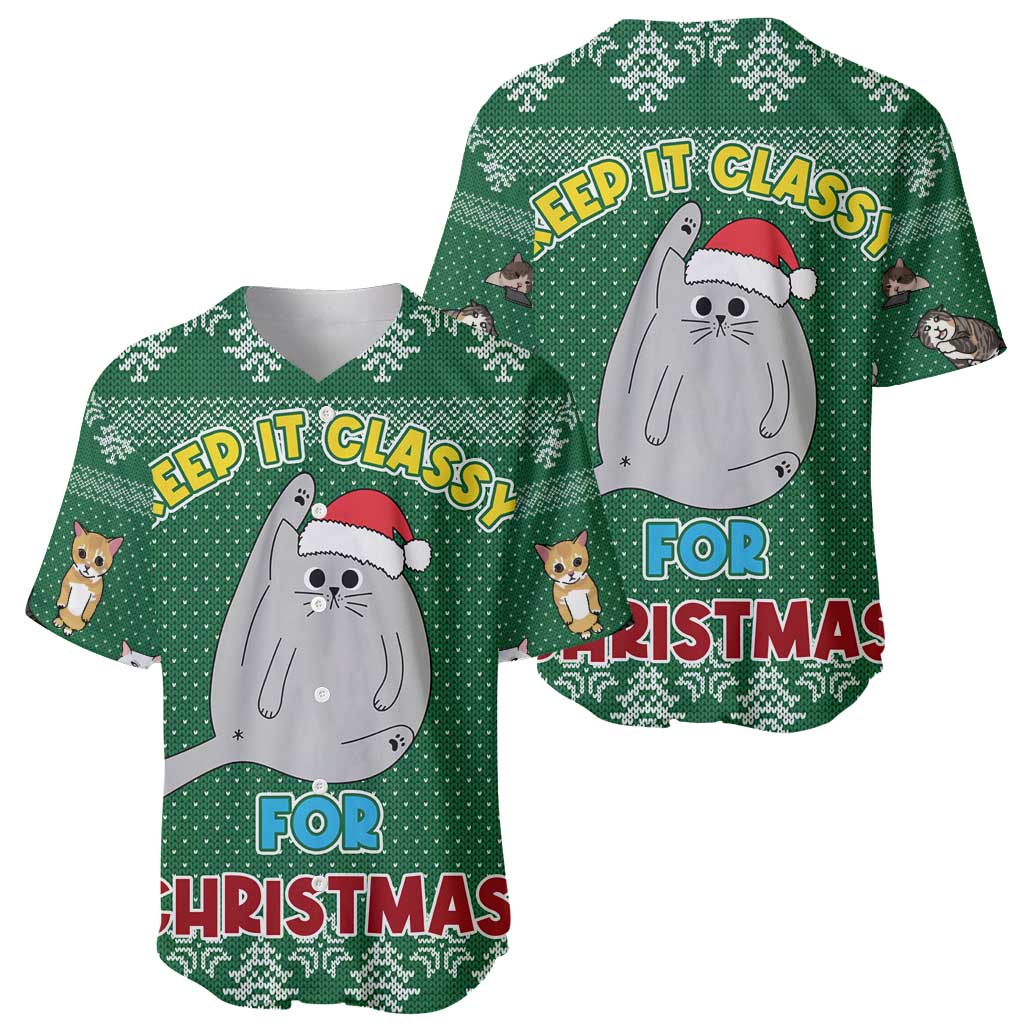 Cat Keep It Classy Christmas Baseball Jersey Xmas Holiday Patterns - Wonder Print Shop