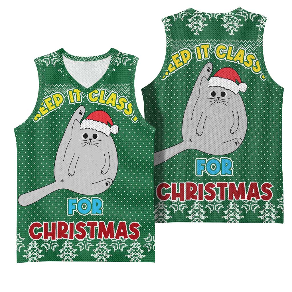 Cat Keep It Classy Christmas Basketball Jersey Xmas Holiday Patterns - Wonder Print Shop