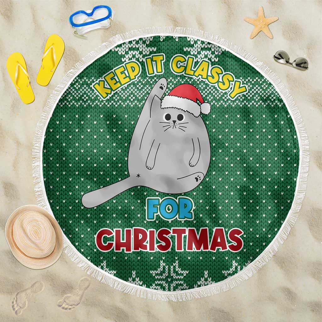 Cat Keep It Classy Christmas Beach Blanket Xmas Holiday Patterns - Wonder Print Shop