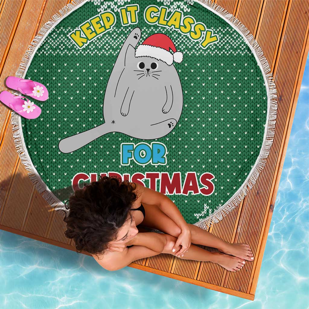 Cat Keep It Classy Christmas Beach Blanket Xmas Holiday Patterns - Wonder Print Shop