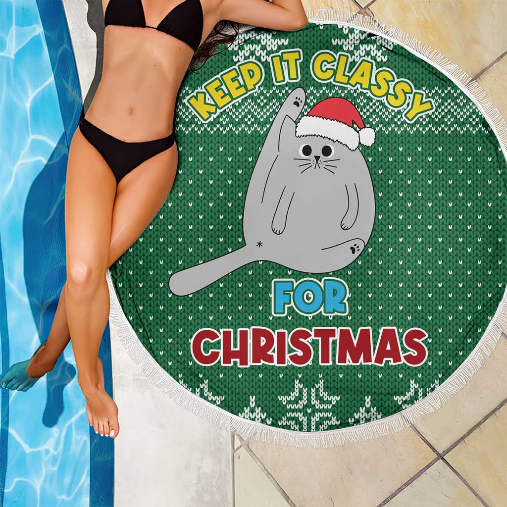 Cat Keep It Classy Christmas Beach Blanket Xmas Holiday Patterns - Wonder Print Shop