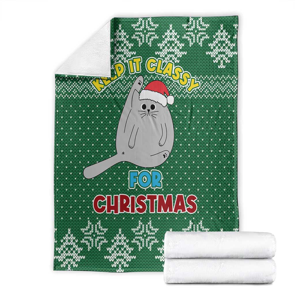 Cat Keep It Classy Christmas Blanket Xmas Holiday Patterns - Wonder Print Shop