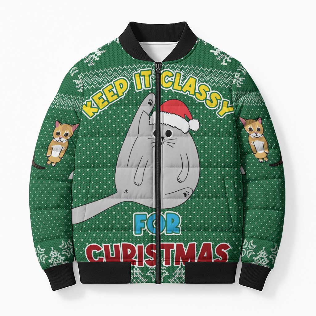 Cat Keep It Classy Christmas Bomber Puffer Jacket Xmas Holiday Patterns - Wonder Print Shop