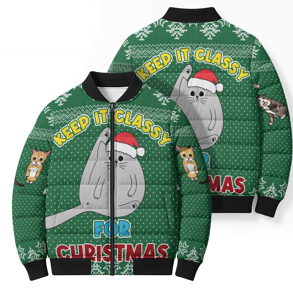Cat Keep It Classy Christmas Bomber Puffer Jacket Xmas Holiday Patterns - Wonder Print Shop