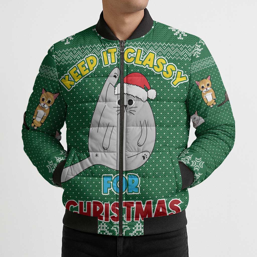 Cat Keep It Classy Christmas Bomber Puffer Jacket Xmas Holiday Patterns - Wonder Print Shop