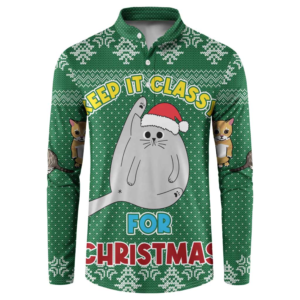 Cat Keep It Classy Christmas Button Sweatshirt Xmas Holiday Patterns - Wonder Print Shop