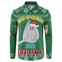 Cat Keep It Classy Christmas Button Sweatshirt Xmas Holiday Patterns - Wonder Print Shop