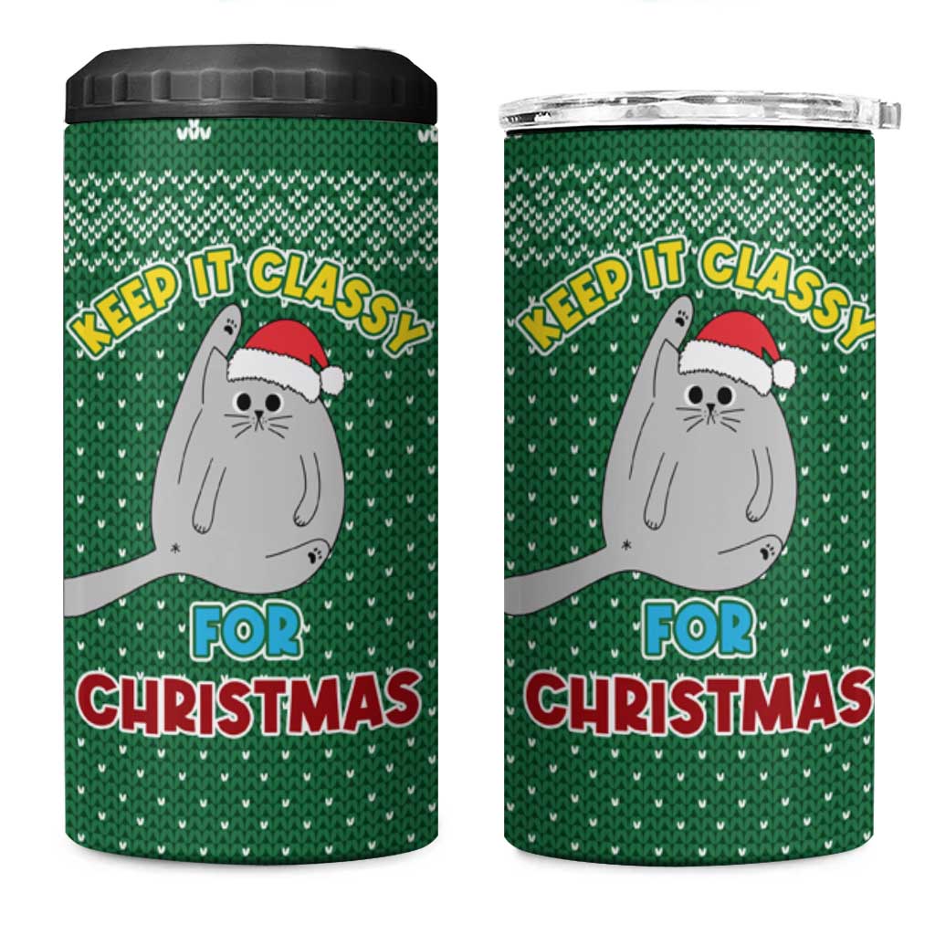 Cat Keep It Classy Christmas 4 in 1 Can Cooler Tumbler Xmas Holiday Patterns - Wonder Print Shop
