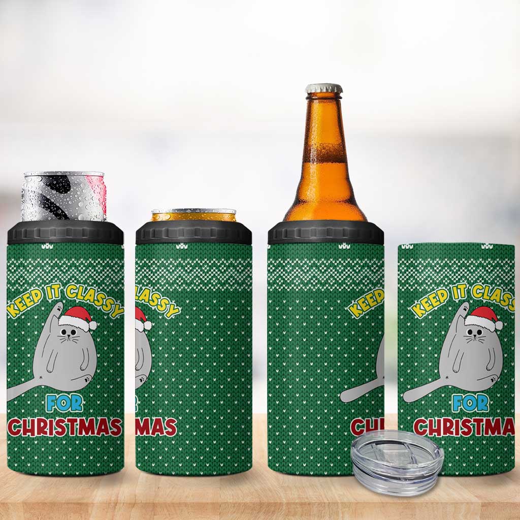 Cat Keep It Classy Christmas 4 in 1 Can Cooler Tumbler Xmas Holiday Patterns - Wonder Print Shop