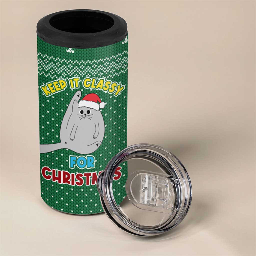 Cat Keep It Classy Christmas 4 in 1 Can Cooler Tumbler Xmas Holiday Patterns - Wonder Print Shop