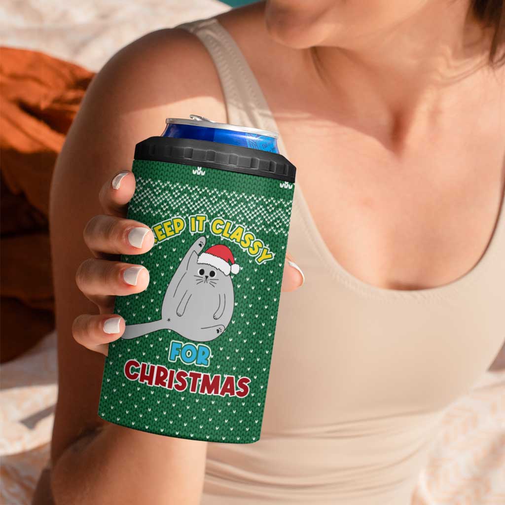 Cat Keep It Classy Christmas 4 in 1 Can Cooler Tumbler Xmas Holiday Patterns - Wonder Print Shop