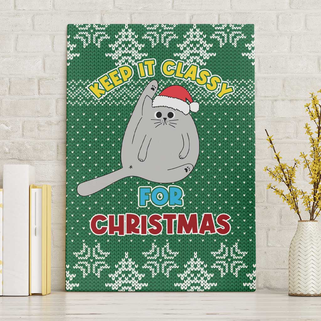 Cat Keep It Classy Christmas Canvas Wall Art Xmas Holiday Patterns - Wonder Print Shop