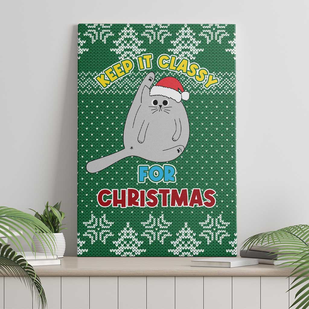 Cat Keep It Classy Christmas Canvas Wall Art Xmas Holiday Patterns - Wonder Print Shop