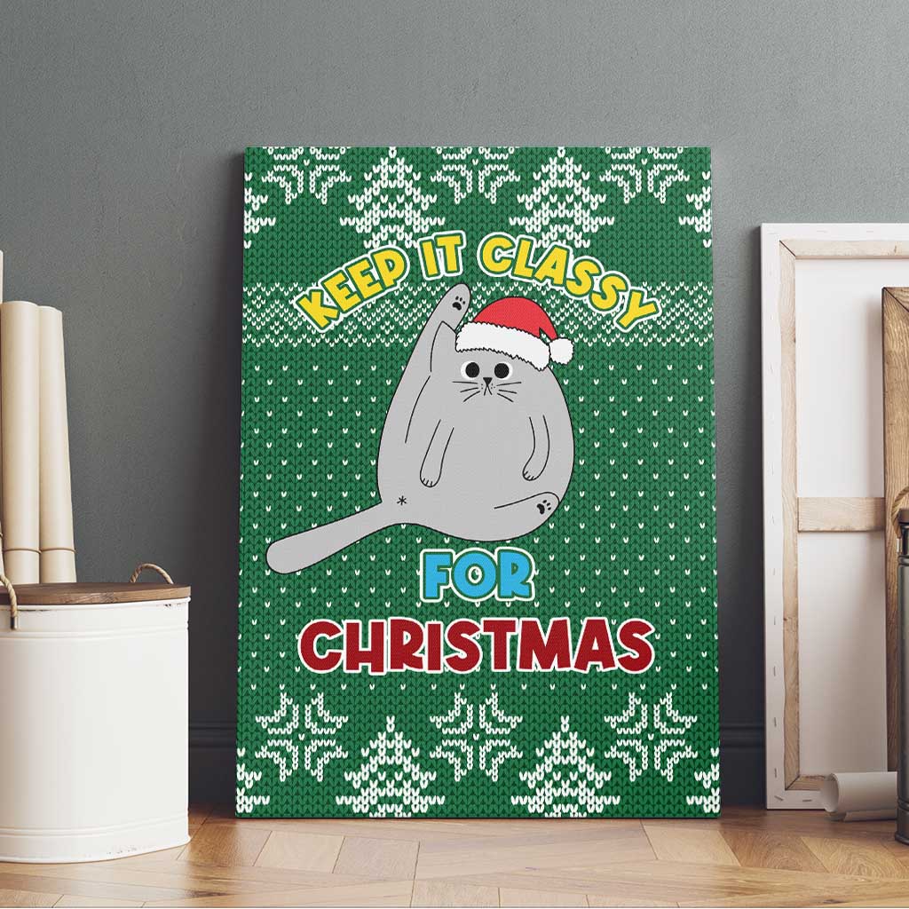 Cat Keep It Classy Christmas Canvas Wall Art Xmas Holiday Patterns - Wonder Print Shop