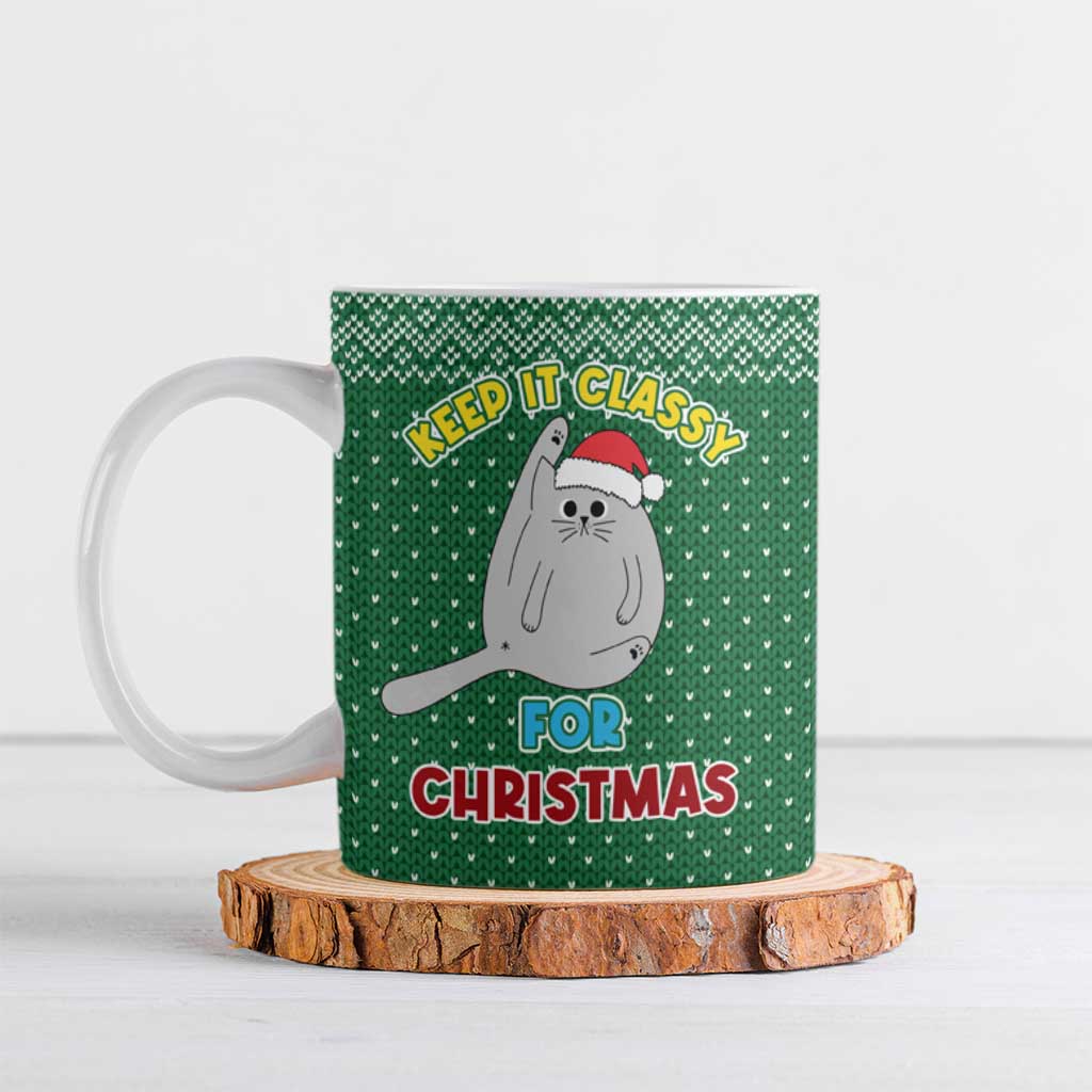 Cat Keep It Classy Christmas Ceramic Mug Xmas Holiday Patterns - Wonder Print Shop
