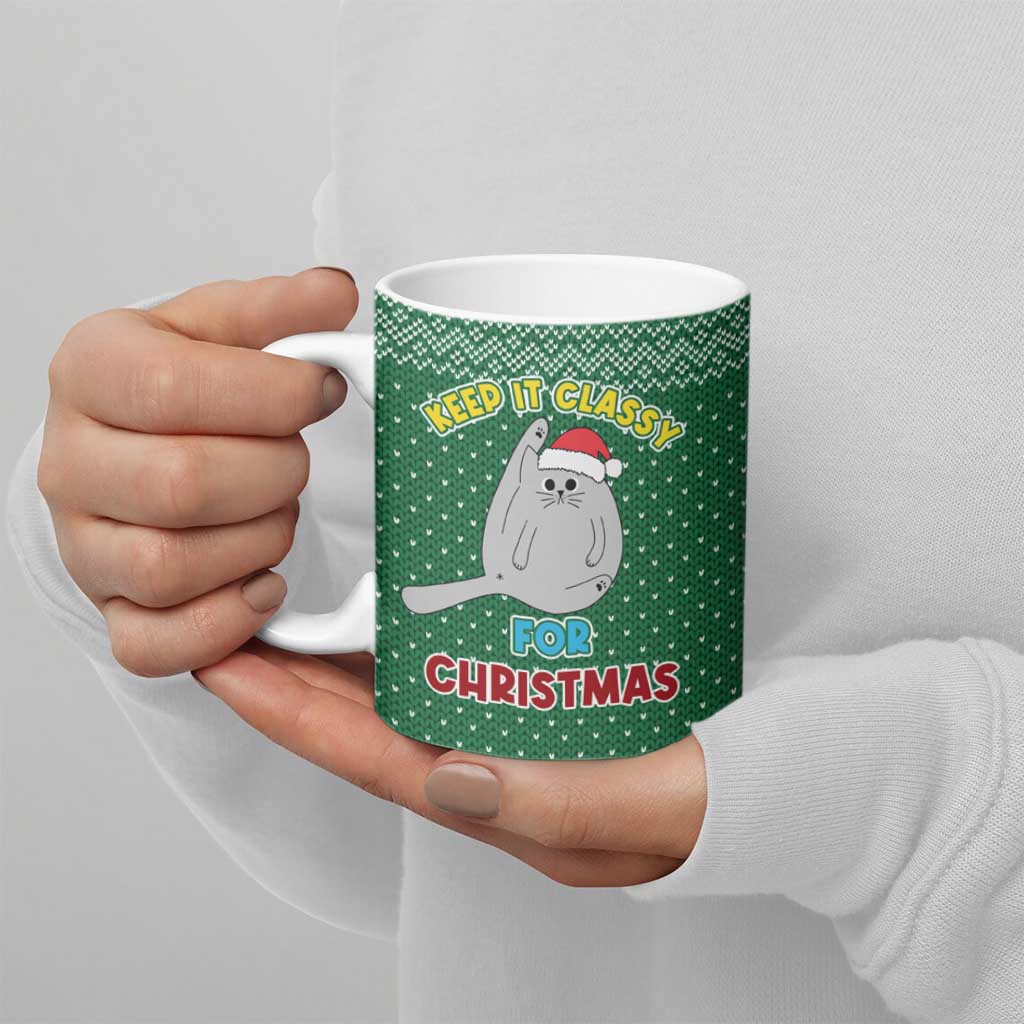 Cat Keep It Classy Christmas Ceramic Mug Xmas Holiday Patterns - Wonder Print Shop