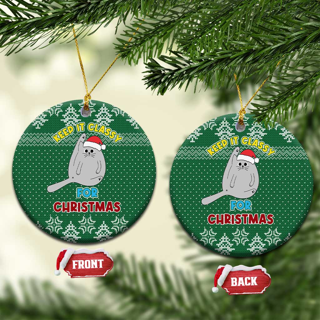 Cat Keep It Classy Christmas Ceramic Ornament Xmas Holiday Patterns - Wonder Print Shop