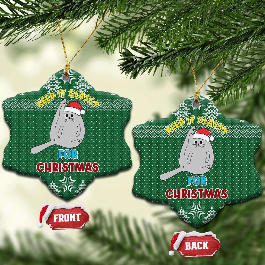 Cat Keep It Classy Christmas Ceramic Ornament Xmas Holiday Patterns - Wonder Print Shop