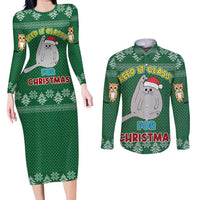 Cat Keep It Classy Christmas Couples Matching Long Sleeve Bodycon Dress and Long Sleeve Button Shirt Xmas Holiday Patterns - Wonder Print Shop