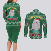 Cat Keep It Classy Christmas Couples Matching Long Sleeve Bodycon Dress and Long Sleeve Button Shirt Xmas Holiday Patterns - Wonder Print Shop
