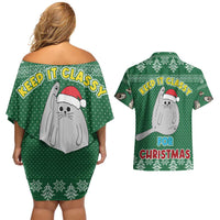 Cat Keep It Classy Christmas Couples Matching Off Shoulder Short Dress and Hawaiian Shirt Xmas Holiday Patterns - Wonder Print Shop