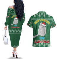 Cat Keep It Classy Christmas Couples Matching Off The Shoulder Long Sleeve Dress and Hawaiian Shirt Xmas Holiday Patterns - Wonder Print Shop