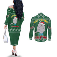 Cat Keep It Classy Christmas Couples Matching Off The Shoulder Long Sleeve Dress and Long Sleeve Button Shirt Xmas Holiday Patterns - Wonder Print Shop