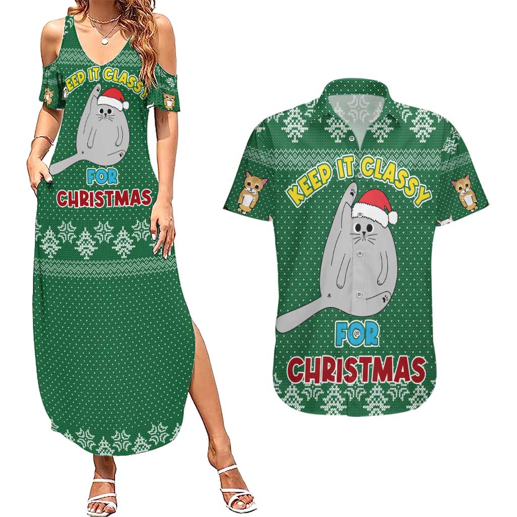 Cat Keep It Classy Christmas Couples Matching Summer Maxi Dress and Hawaiian Shirt Xmas Holiday Patterns - Wonder Print Shop