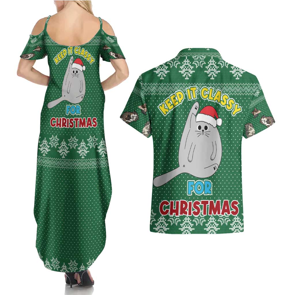 Cat Keep It Classy Christmas Couples Matching Summer Maxi Dress and Hawaiian Shirt Xmas Holiday Patterns - Wonder Print Shop