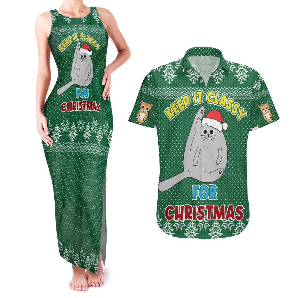 Cat Keep It Classy Christmas Couples Matching Tank Maxi Dress and Hawaiian Shirt Xmas Holiday Patterns - Wonder Print Shop