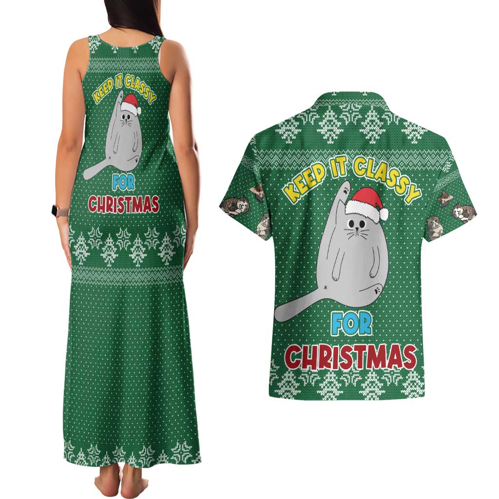 Cat Keep It Classy Christmas Couples Matching Tank Maxi Dress and Hawaiian Shirt Xmas Holiday Patterns - Wonder Print Shop