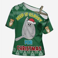 Cat Keep It Classy Christmas Cross Shoulder Shirt Xmas Holiday Patterns - Wonder Print Shop