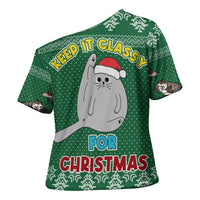 Cat Keep It Classy Christmas Cross Shoulder Shirt Xmas Holiday Patterns - Wonder Print Shop