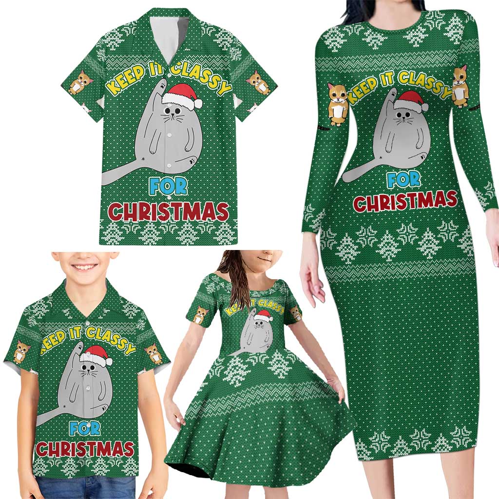Cat Keep It Classy Christmas Family Matching Long Sleeve Bodycon Dress and Hawaiian Shirt Xmas Holiday Patterns - Wonder Print Shop