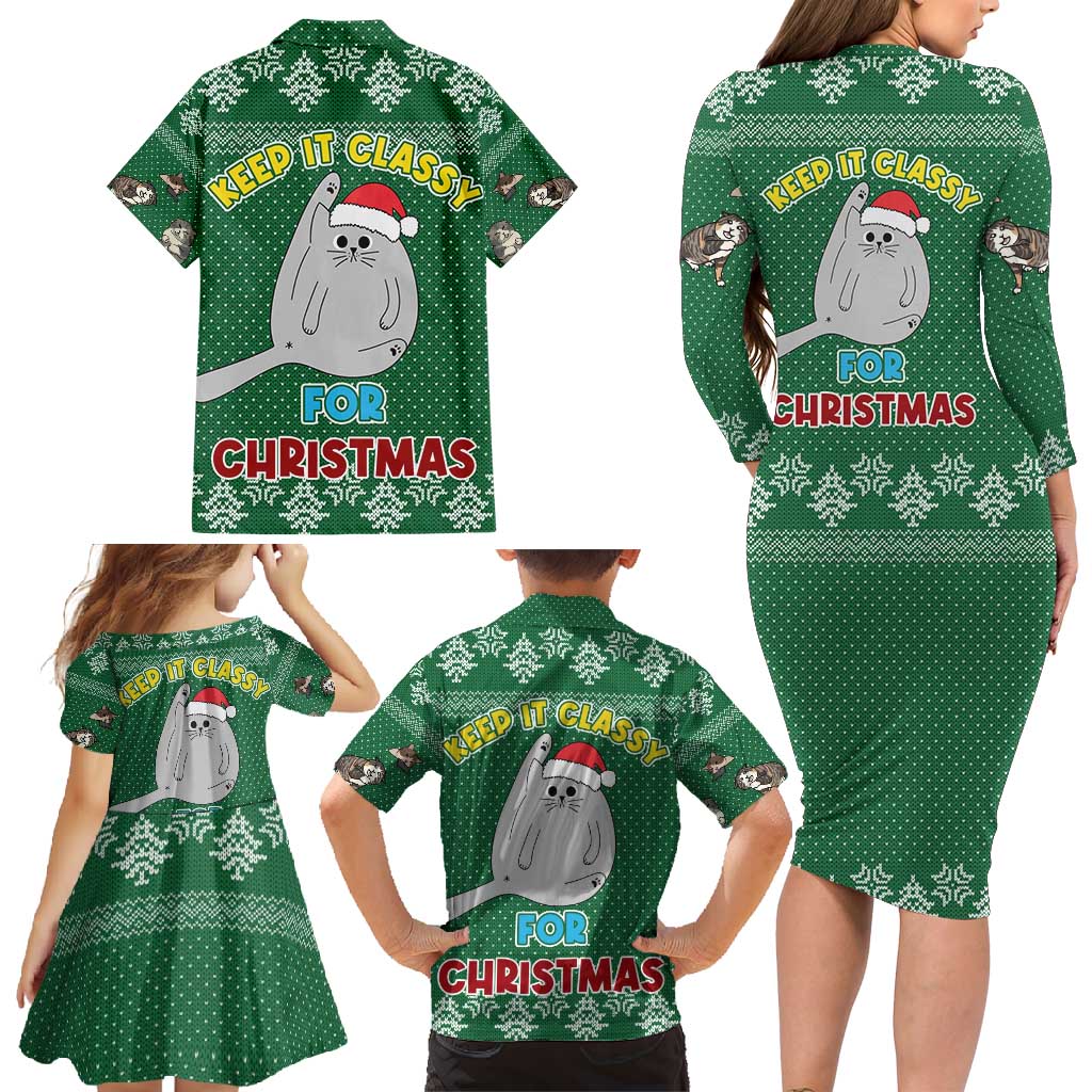 Cat Keep It Classy Christmas Family Matching Long Sleeve Bodycon Dress and Hawaiian Shirt Xmas Holiday Patterns - Wonder Print Shop