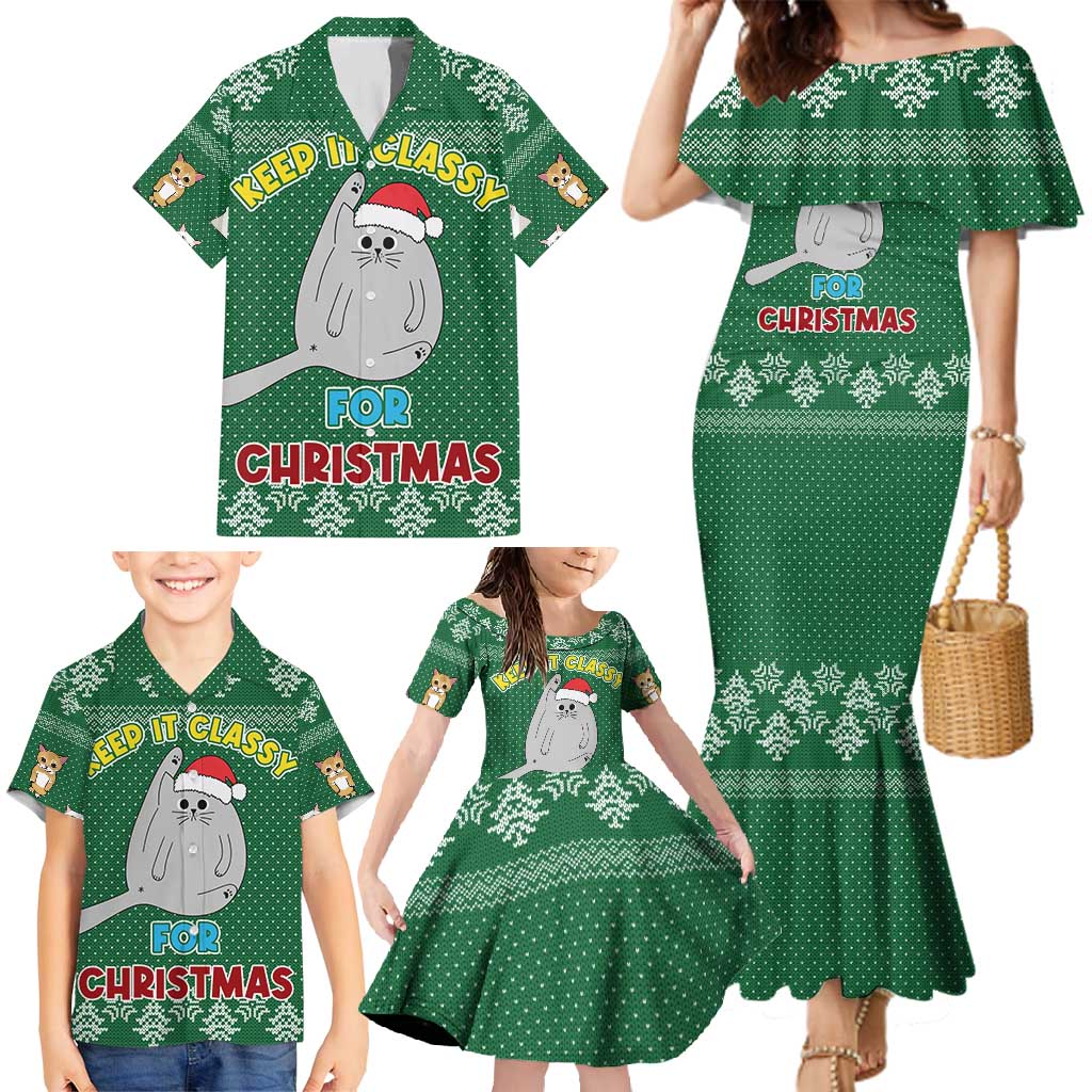 Cat Keep It Classy Christmas Family Matching Mermaid Dress and Hawaiian Shirt Xmas Holiday Patterns - Wonder Print Shop