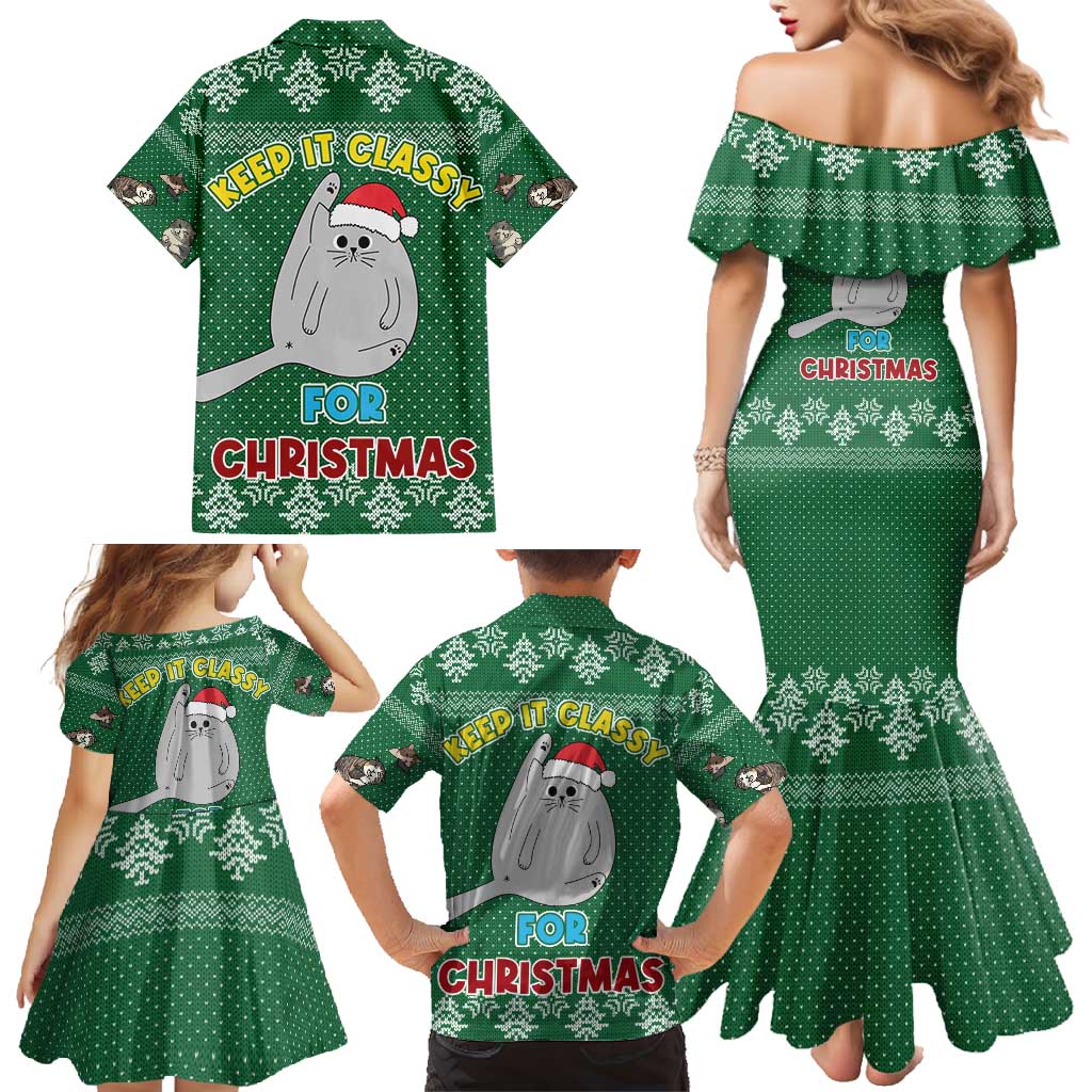 Cat Keep It Classy Christmas Family Matching Mermaid Dress and Hawaiian Shirt Xmas Holiday Patterns - Wonder Print Shop