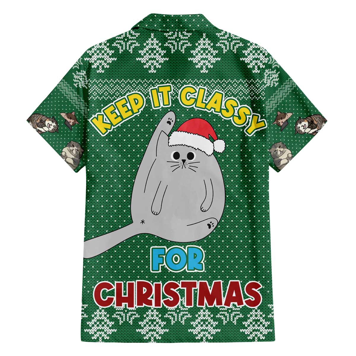 Cat Keep It Classy Christmas Family Matching Off The Shoulder Long Sleeve Dress and Hawaiian Shirt Xmas Holiday Patterns - Wonder Print Shop