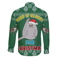 Cat Keep It Classy Christmas Family Matching Off The Shoulder Long Sleeve Dress and Hawaiian Shirt Xmas Holiday Patterns - Wonder Print Shop