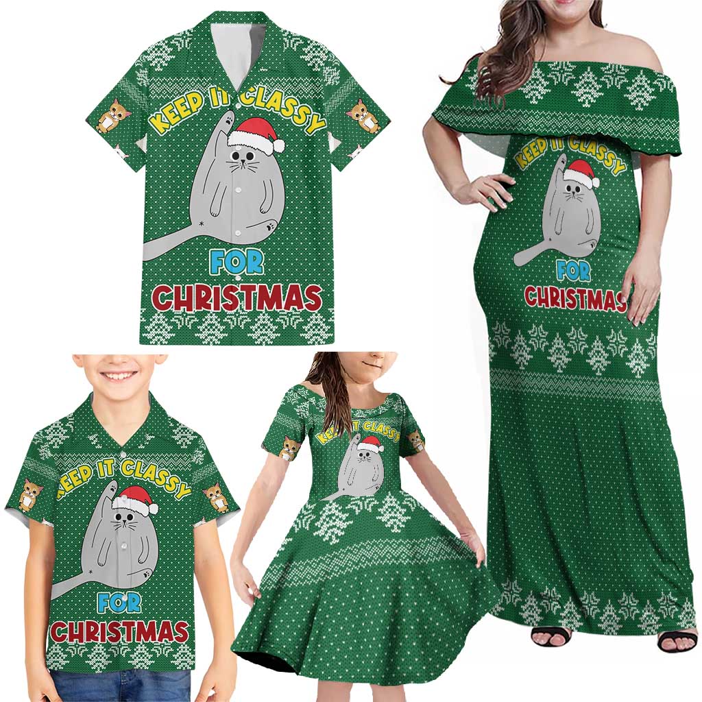 Cat Keep It Classy Christmas Family Matching Off Shoulder Maxi Dress and Hawaiian Shirt Xmas Holiday Patterns - Wonder Print Shop