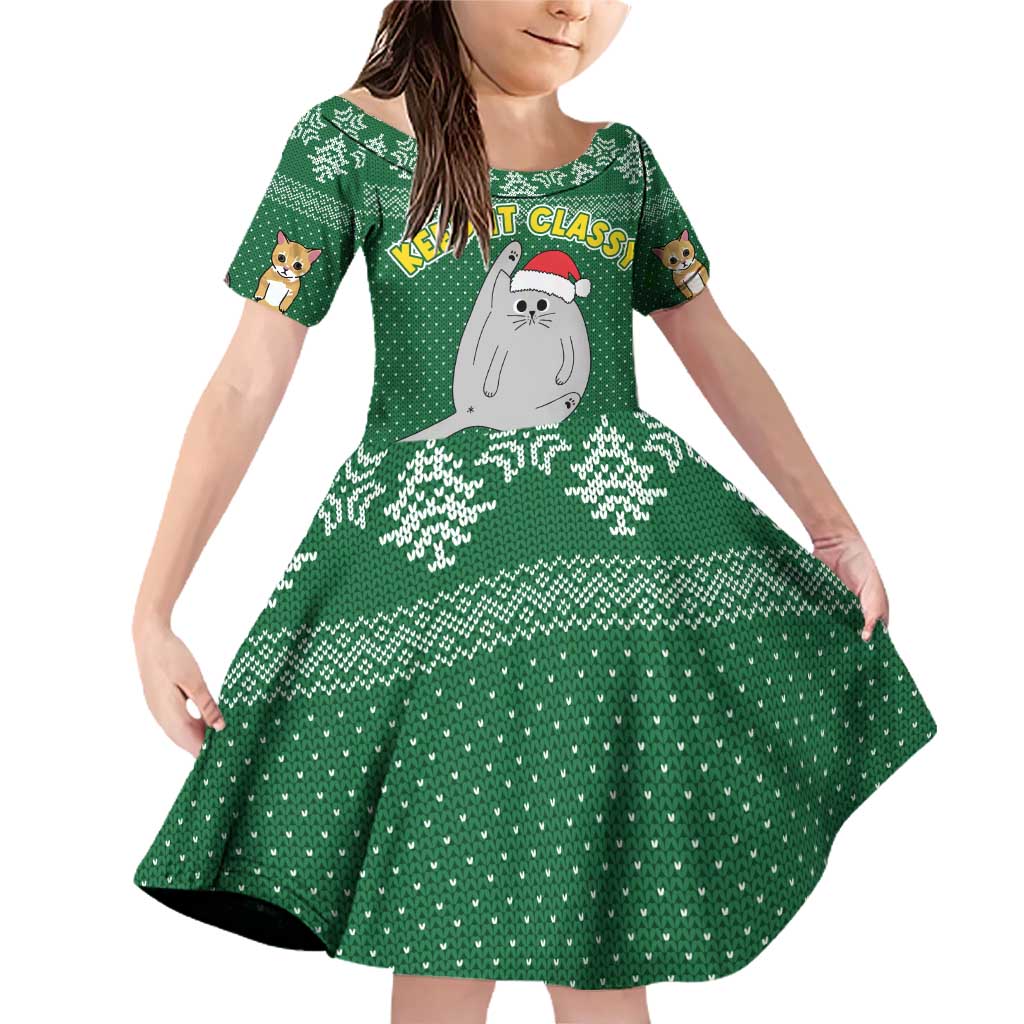Cat Keep It Classy Christmas Family Matching Off Shoulder Short Dress and Hawaiian Shirt Xmas Holiday Patterns - Wonder Print Shop