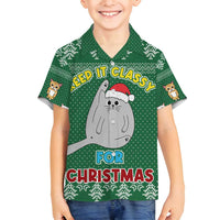 Cat Keep It Classy Christmas Family Matching Off Shoulder Short Dress and Hawaiian Shirt Xmas Holiday Patterns - Wonder Print Shop