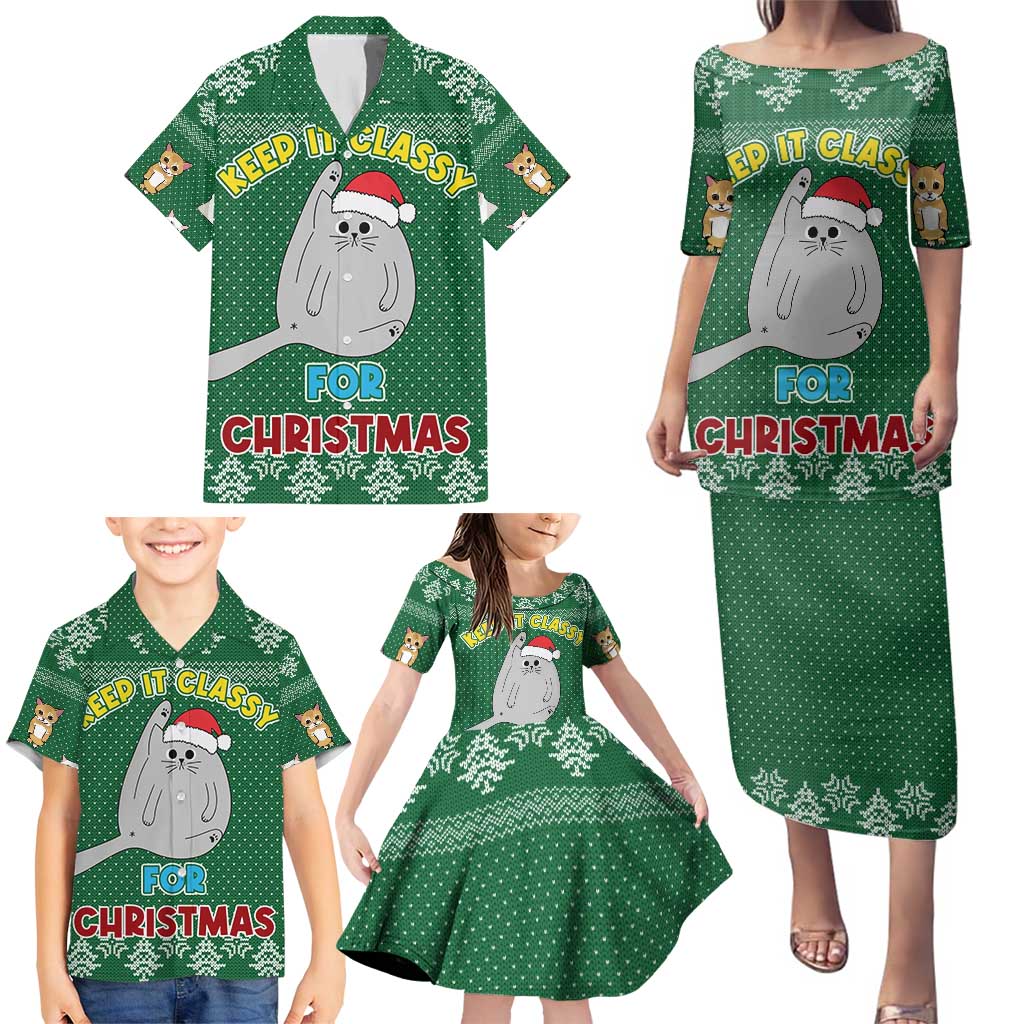 Cat Keep It Classy Christmas Family Matching Puletasi and Hawaiian Shirt Xmas Holiday Patterns - Wonder Print Shop
